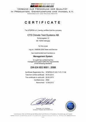 CTS ISO9001certifikat 2012 2013